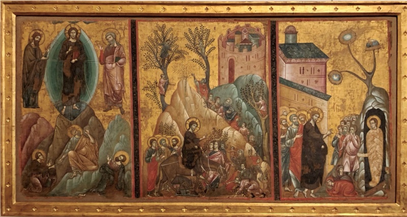 Altarpiece depicting the Transfiguration, the Entry into Jerusalem, and the Raising of Lazarus